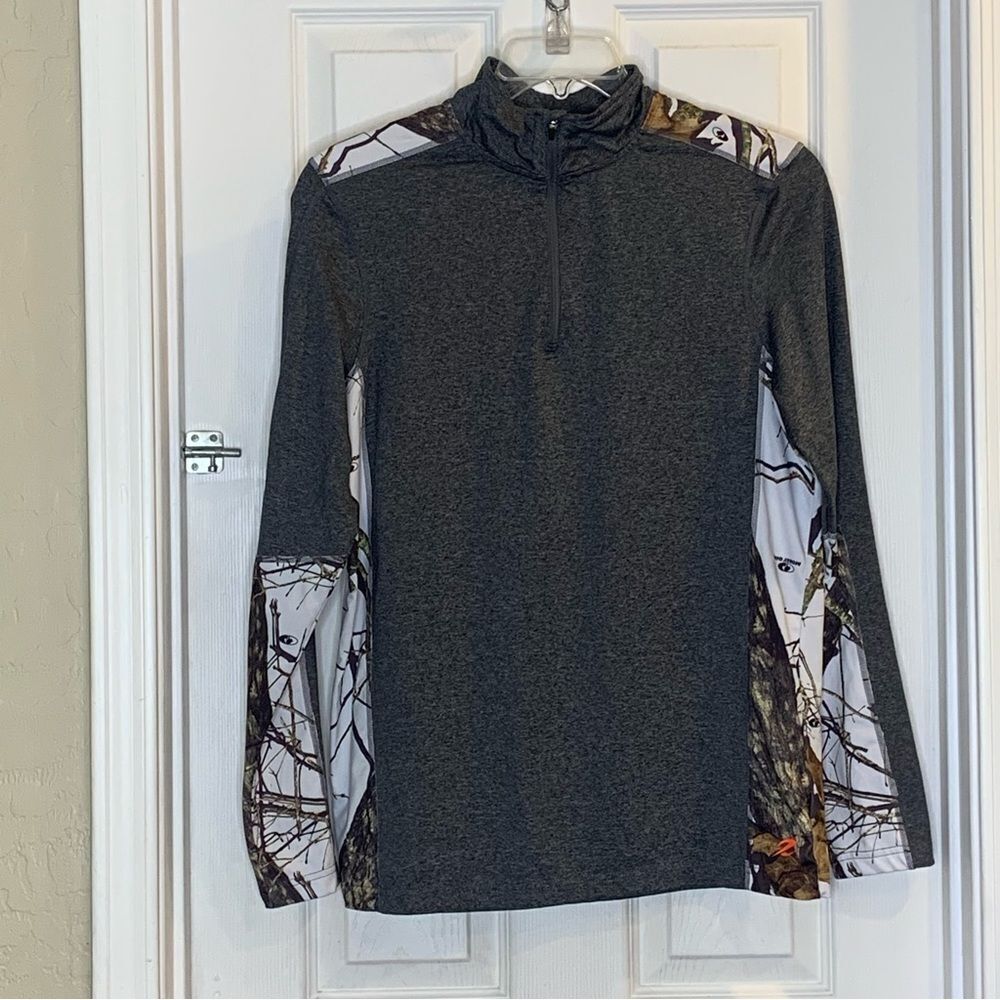 Mossy Oak Camo 1/4 Zip Pullover Gray Size Large